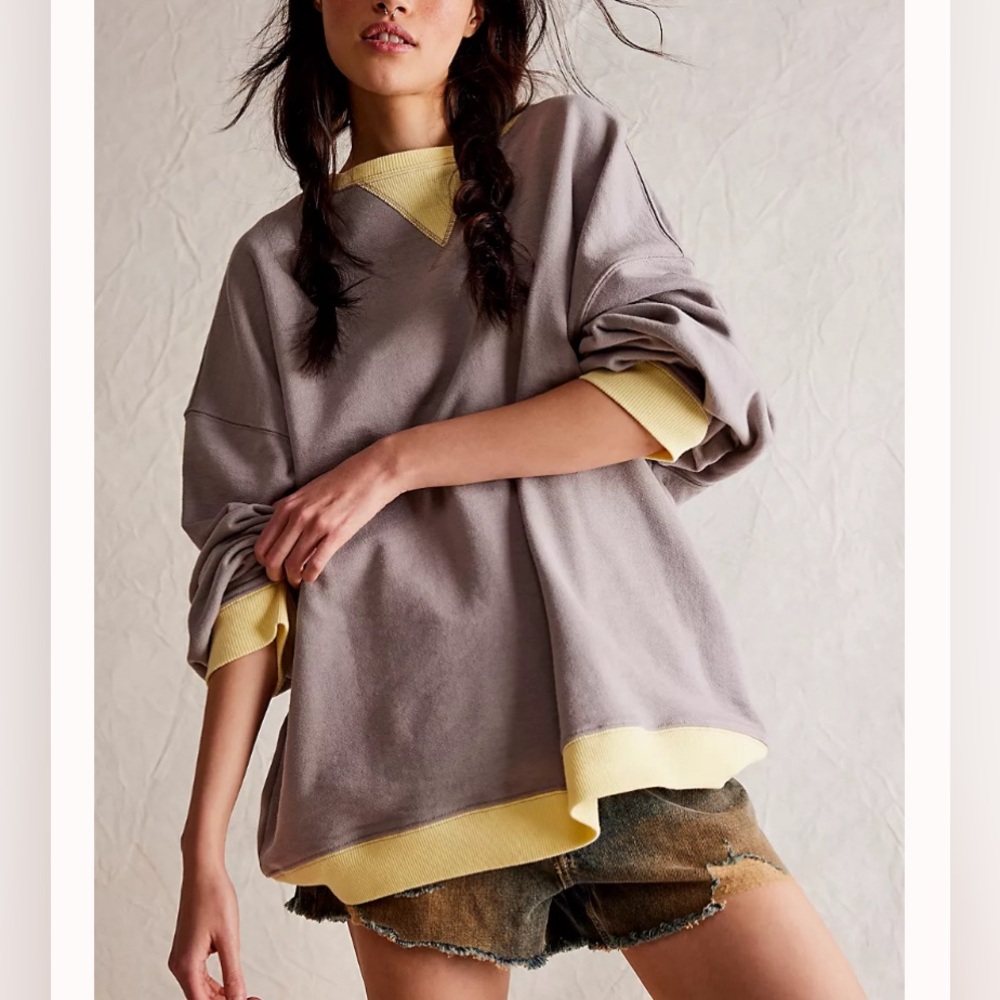 FP Movement by Free People Tan and Yellow Crew Neck Sweater